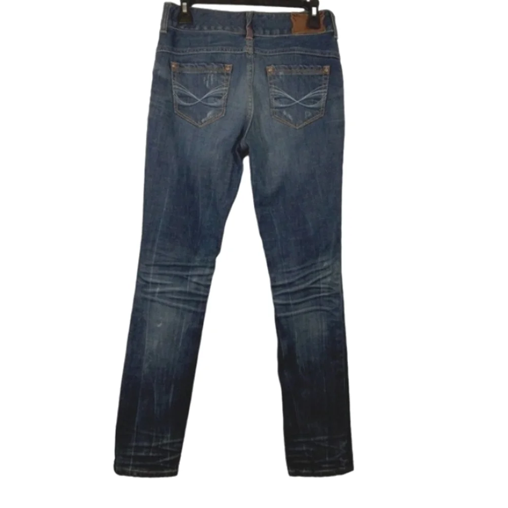 VTG Express Jeans Sz 0 Blue Denim Distressed Straight Leg Jeans Womens Mid RIse - Picture 2 of 9